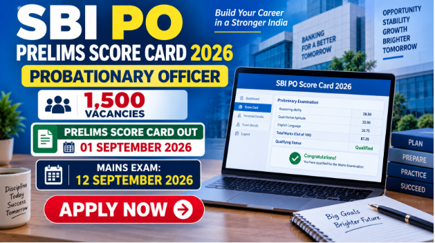 SBI PO Prelims Score Card 2026 showing marks and qualifying status for Mains exam
