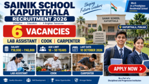 Sainik School Kapurthala Recruitment 2026 for Lab Assistant Cook and Carpenter posts