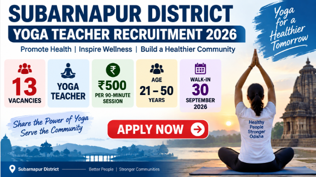 Subarnapur Yoga Teacher Recruitment 2026 notification for 13 vacancies and walk-in interview