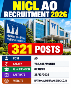 NICL AO Recruitment 2026 banner showing 321 Administrative Officer Generalist and Specialist vacancies.