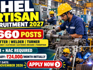 BHEL Artisan Recruitment 2027 banner showing industrial technicians, 660 vacancies and the online application deadline.