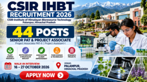 CSIR IHBT Recruitment 2026 44 project posts walk-in interview at Palampur