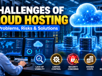 Challenges of cloud hosting including server monitoring, security, and network management