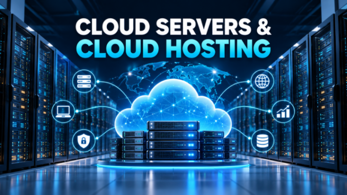 Cloud servers and cloud hosting infrastructure in a modern data center Cloud servers and cloud hosting infrastructure in a modern data center