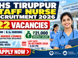 DHS Tiruppur Staff Nurse Recruitment 2026 banner highlighting 122 vacancies and the application deadline