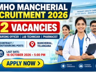 DMHO Mancherial Recruitment 2026 banner showing 52 healthcare vacancies and the offline application deadline
