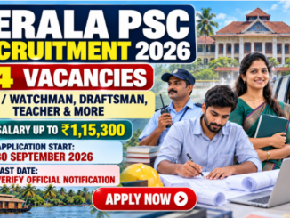 Kerala PSC Recruitment 2026 banner showing 74 vacancies for Peon, Draftsman, Teacher and other posts.