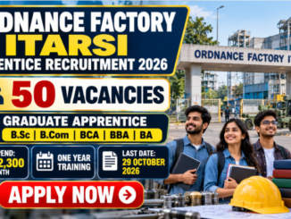 Ordnance Factory Itarsi Graduate Apprentice Recruitment 2026 banner with 50 vacancies and stipend details