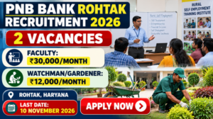 PNB Bank Rohtak Recruitment 2026 banner for Faculty and Watchman Gardener vacancies in Haryana