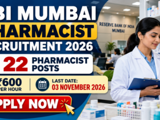 RBI Mumbai Pharmacist Recruitment 2026 banner showing a pharmacy professional and 22 contractual vacancies.