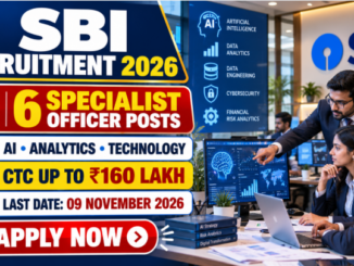 SBI Recruitment 2026 banner featuring banking technology professionals and six Specialist Cadre Officer vacancies.