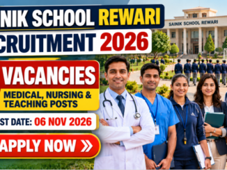 Sainik School Rewari Recruitment 2026 banner showing medical, nursing and teaching staff with 5 posts.