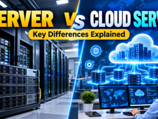Physical server rack compared with a cloud server infrastructure