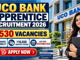 UCO Bank Apprentice Recruitment 2026 banner highlighting 530 vacancies, graduate eligibility and Apply Now.