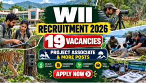 WII Recruitment 2026 banner showing wildlife researchers, field scientists and conservation work in India.